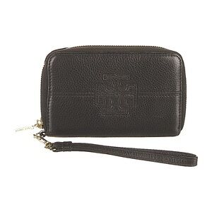 Tory Burch Wallet Black Gold Around Pebbled Leather